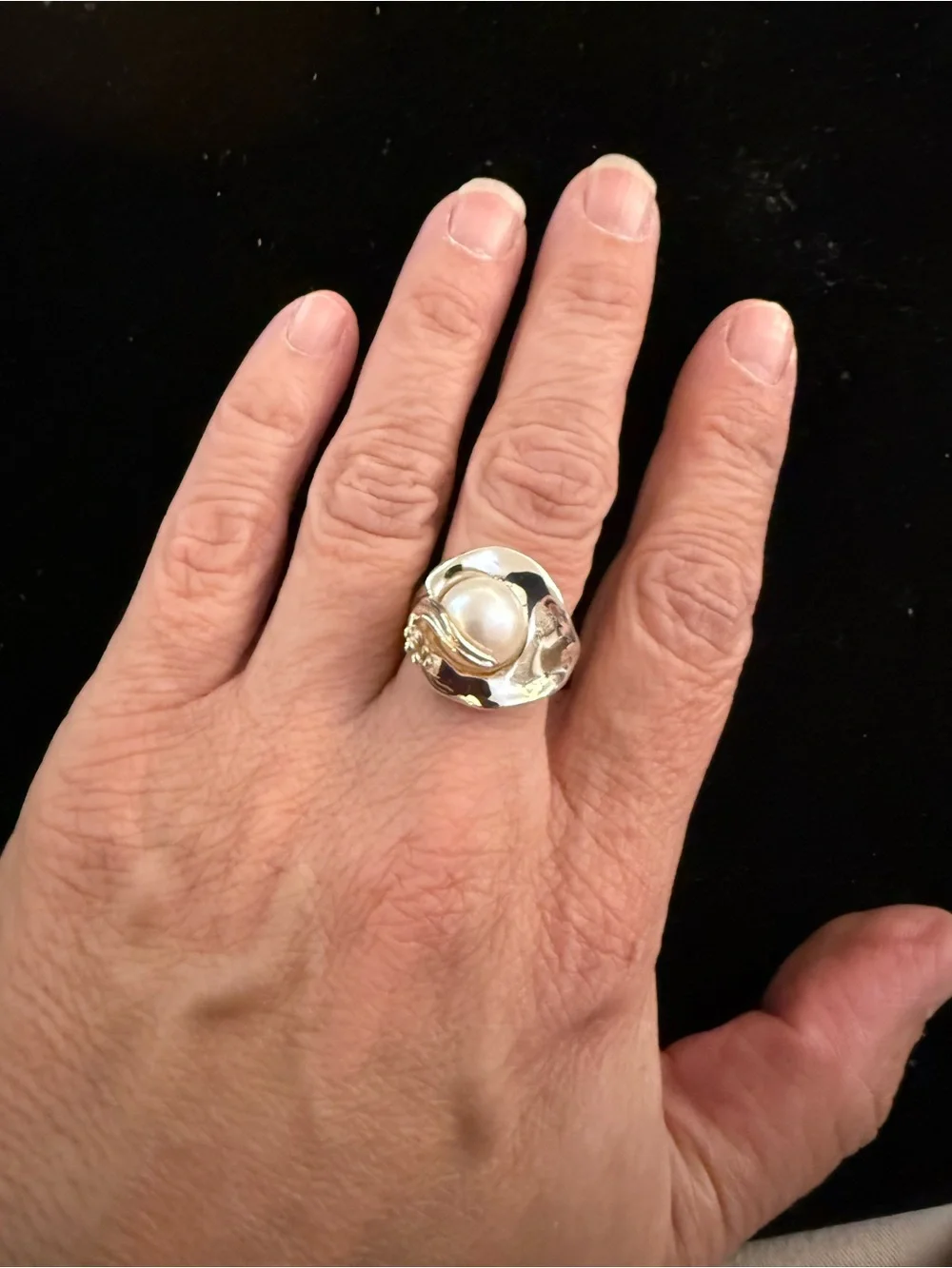 Silver Pearl Dome Ring - White Pearl